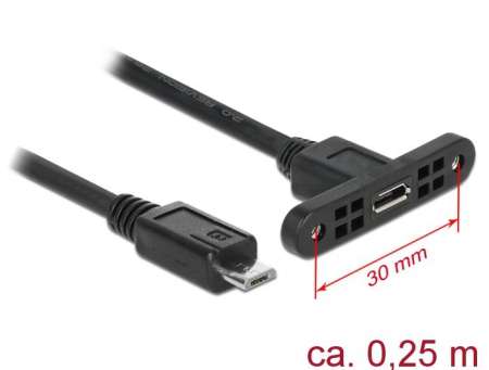 DeLock Cable USB 2.0 Micro-B female panel-mount > USB 2.0 Micro-B male 0,25m Black DeLock Cable USB 2.0 Micro-B female panel-mount > USB 2.0 Micro-B male 0,25m Black