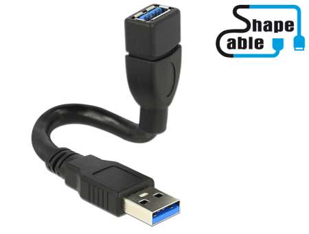 DeLock Cable USB 3.0 A male > USB 3.0 A female ShapeCable 0,15m Black