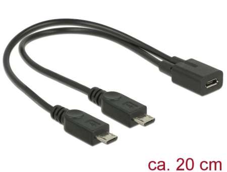 DeLock Cable USB micro B female > 2xUSB micro-B male 20cm Black