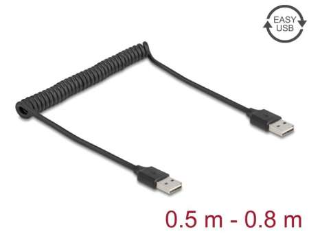 DeLock Coiled Cable EASY-USB 2.0 Type-A male to EASY-USB Type-A male 0.5 m to 0,8m Black