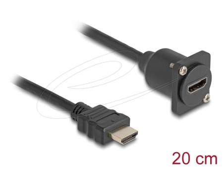 DeLock D-Type HDMI male to female cable 0,2m Black DeLock D-Type HDMI male to female cable 0,2m Black