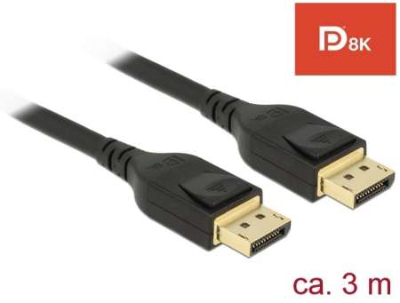 DeLock DisplayPort cable 8K 60 Hz 3m DP 8K certified Black