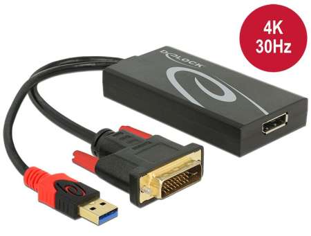 DeLock DVI-D (Dual Link) (24+1) male > Displayport 1.2 female Adapter Black