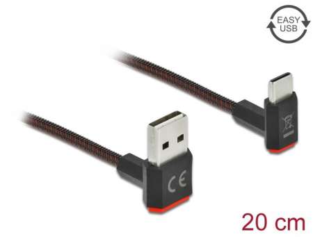 DeLock EASY-USB 2.0 Cable Type-A male to USB Type-C male angled up / down 0.2m Black