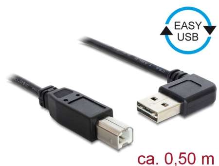 DeLock EASY-USB 2.0 Type-A male angled left / right > USB 2.0 Type-B male 0,5m cable DeLock EASY-USB 2.0 Type-A male angled left / right > USB 2.0 Type-B male 0,5m cable