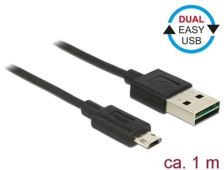 DeLock EASY-USB 2.0 Type-A male > EASY-USB 2.0 Type Micro-B male 1m cable Black DeLock EASY-USB 2.0 Type-A male > EASY-USB 2.0 Type Micro-B male 1m cable Black