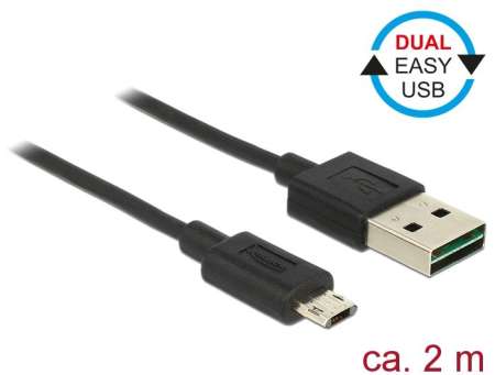 DeLock EASY-USB 2.0 Type-A male > EASY-USB 2.0 Type Micro-B male 2m Black Cable