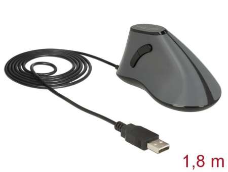 DeLock Ergonomic vertical optical 5-button USB mouse Grey/Black DeLock Ergonomic vertical optical 5-button USB mouse Grey/Black