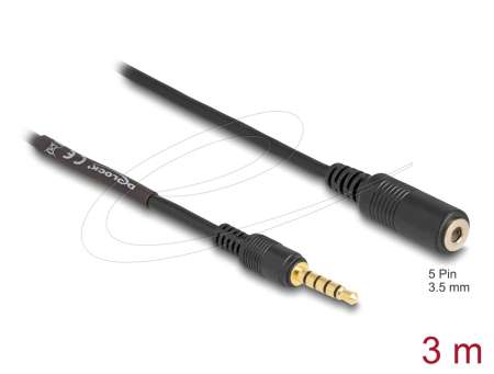 DeLock Extension Cable Stereo Jack 3.5 mm 5 pin male to female 3m Black
