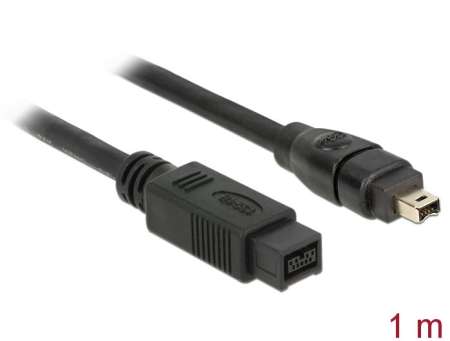 DeLock FireWire 9 pin male > 4 pin male 1m cable Black