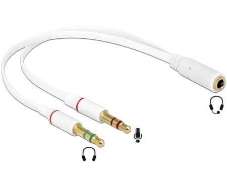 DeLock Headset Adapter 1x 3.5mm 4 pin Stereo jack female > 2x 3.5 mm 3 pin Stereo jack male (iPhone)