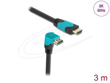 DeLock High Speed HDMI cable male straight to male 90° downwards angled 48 Gbps 8K 60Hz 3m Black
