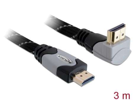 DeLock High Speed HDMI with Ethernet – HDMI A male > HDMI A male angled 4K 3m Cable Black
