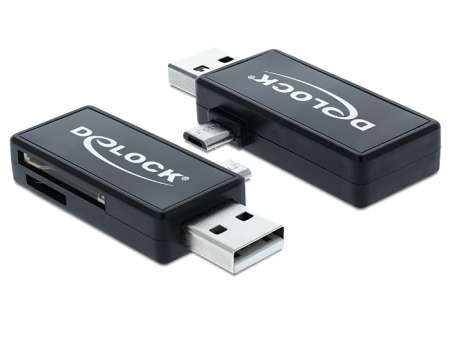 DeLock Micro USB OTG + USB A male Card Reader Black