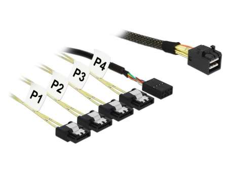 DeLock Mini SAS SFF-8643 > 4 x SATA 7 pin + Sideband 0.5 m metal cable