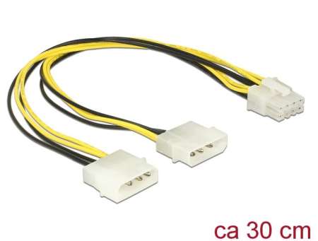 DeLock Power cable 2x 4 pin Molex male > 8 pin EPS male 30cm DeLock Power cable 2x 4 pin Molex male > 8 pin EPS male 30cm