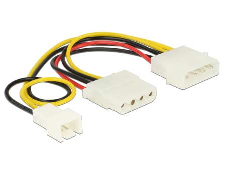 DeLock Power Cable 4 pin male > 1x 4 pin female + 1x 3 pin male (fan) 14cm DeLock Power Cable 4 pin male > 1x 4 pin female + 1x 3 pin male (fan) 14cm