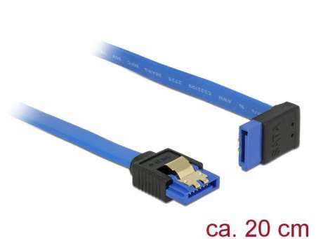DeLock SATA 6 Gb/s receptacle straight > SATA receptacle upwards angled 20 cm blue with gold clips cable DeLock SATA 6 Gb/s receptacle straight > SATA receptacle upwards angled 20 cm blue with gold clips cable