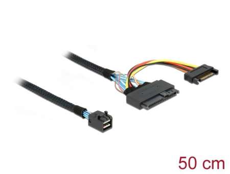 DeLock SFF-8643 male > U.2 SFF-8639 female + SATA power connector 50cm Cable Black