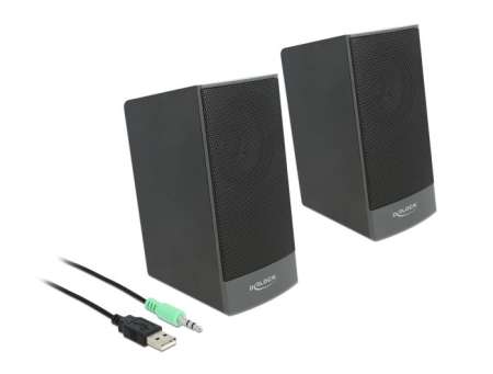 DeLock Stereo 2.0 PC Speaker with 3.5 mm stereo jack male and USB powered Black