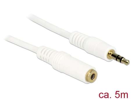 DeLock Stereo Jack Extension Cable 3.5 mm 3 pin male > female 5m White