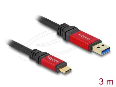 DeLock USB 10 Gbps USB Type-A male to USB Type-C male cable 3m Red Metal