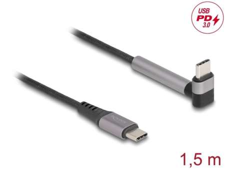 DeLock USB 2.0 Cable USB Type-C male to male angled with stand function PD 3.0 60W 1,5m Black
