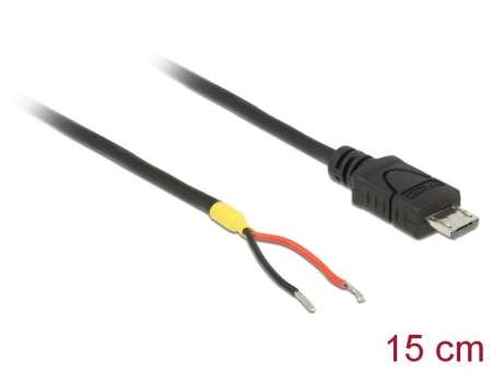 DeLock USB 2.0 Micro-B male > 2x open wires power 15cm cable Raspberry Pi