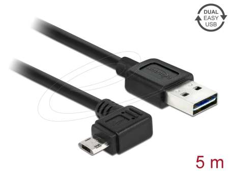 DeLock USB 2.0 Type-A male > EASY-USB 2.0 Type Micro-B male angled left/right cable 5m Black