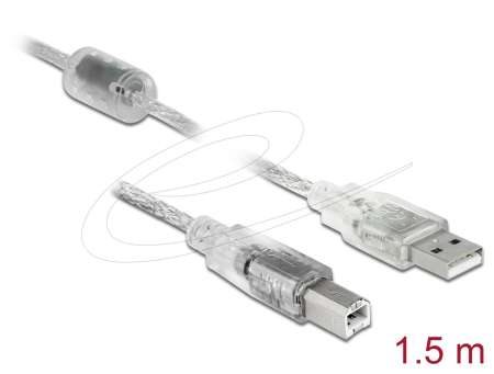 DeLock USB 2.0 Type-A male to USB 2.0 Type-B male 1,5m cable Transparent