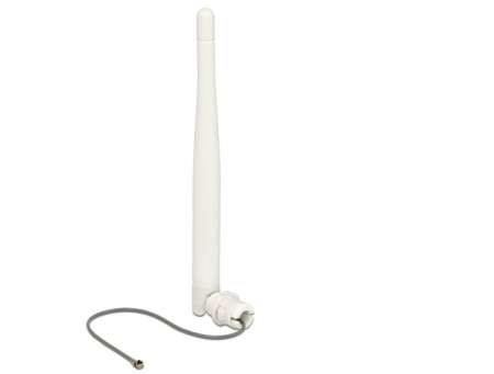 DeLock WLAN 802.11 b/g/n Antenna MHF plug 3 dBi omnidirectional 1.13 12 cm flexibel clip White