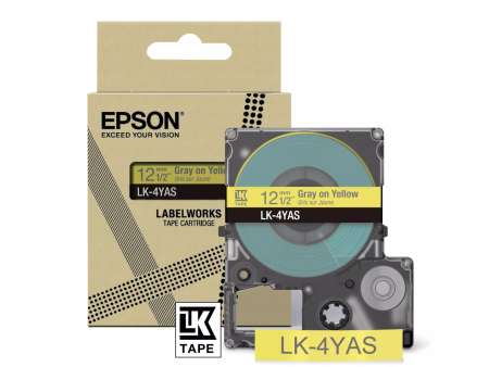 Epson LK-4YAS címkeszalag (12mm) Grey on Yellow - 8m Epson LK-4YAS címkeszalag (12mm) Grey on Yellow - 8m