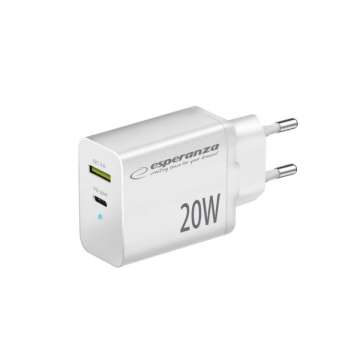 Esperanza Quich Power Charger 20W USB-C PD 20W / USB-A QC 3.0 18W White