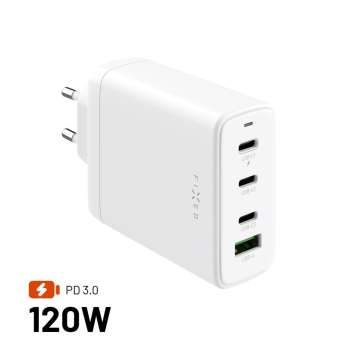 FIXED GaN 3xUSB-C/USB utazós töltő 120W, fehér FIXED GaN 3xUSB-C/USB utazós töltő 120W, fehér