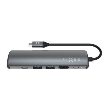 FIXED USB Type-C adapter, 2*USB-A, 1*-USB-C, 1*USB-C PD 100W, 1*RJ45 Gigabit, 1*HDMI 1.4 4k @ 60Hz, aluminium ház FIXED USB Type-C adapter, 2*USB-A, 1*-USB-C, 1*USB-C PD 100W, 1*RJ45 Gigabit, 1*HDMI 1.4 4k @ 60Hz, aluminium ház