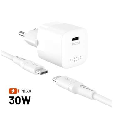 FIXED Mini GaN Charger 30W + USB-C/USB-C Cable White FIXED Mini GaN Charger 30W + USB-C/USB-C Cable White