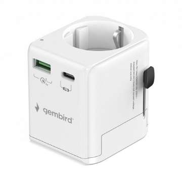 Gembird Grounded universal travel power adapter 20W White Gembird Grounded universal travel power adapter 20W White