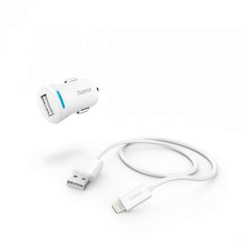 Hama Car Charger with Lightning Charging Cable 12W 1m White