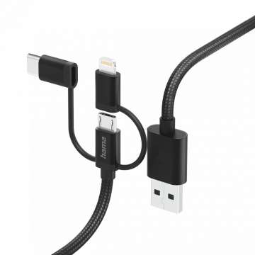 Hama FIC E3 3in1 Micro USB/Type-C/Lightning 1,5m Black Hama FIC E3 3in1 Micro USB/Type-C/Lightning 1,5m Black