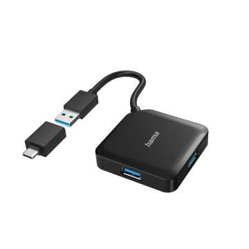 Hama 4 Ports USB 3.2 USB Hub Black + USB Type-C Adapter Hama 4 Ports USB 3.2 USB Hub Black + USB Type-C Adapter