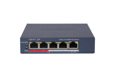 Hikvision Hikvision 5 portos PoE switch (60 W); 4 PoE + 1 uplink port; smart menedzselhető Hikvision Hikvision 5 portos PoE switch (60 W); 4 PoE + 1 uplink port; smart menedzselhető