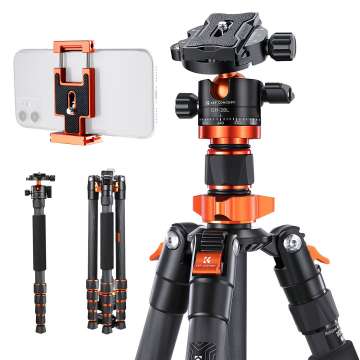 K&F Concept D255C4+BH-28L karbon állvány + monopod + telefon adapter, fekete-narancs