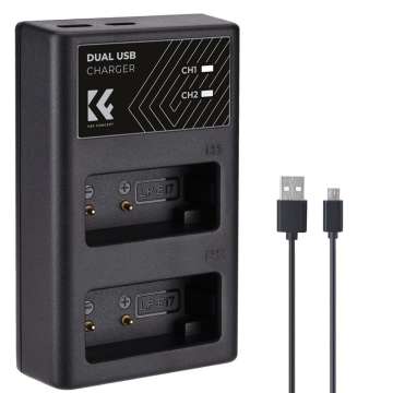 K&F Concept hordozható dupla LC-E17 akkumulátor töltő, USB-C, 2db LP-E17 akkumulátorhoz