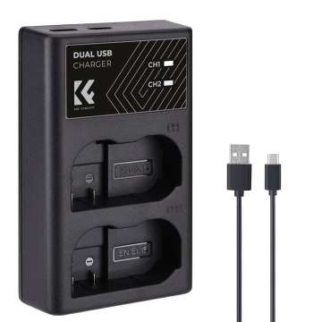 K&F Concept hordozható dupla MH-25 akkumulátor töltő, USB-C, 2db EN-EL15 akkumulátorhoz