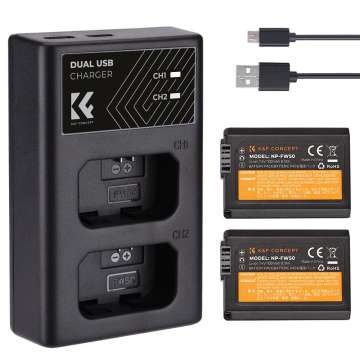 K&F Concept hordozható dupla USB-C akkumulátor BC-TRW töltő + 2db FW50 akkumulátor 1100mAh