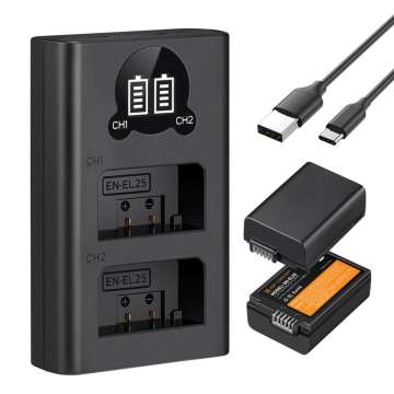 K&F Concept hordozható dupla USB-C akkumulátor MH-32 töltő, LCD + 2db EN-EL25 akkumulátor 1600mAh