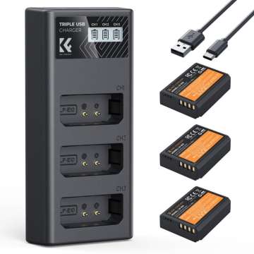 K&F Concept hordozható tripla USB-C akkumulátor LC-E10 töltő, LCD + 3db LP-E10 akkumulátor 1200mAh K&F Concept hordozható tripla USB-C akkumulátor LC-E10 töltő, LCD + 3db LP-E10 akkumulátor 1200mAh