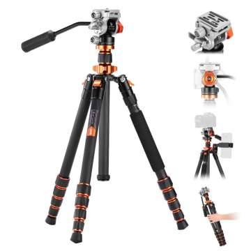K&F Concept O255C4+FH-03 karbon videóállvány, 170cm magasság, 5kg teherbírás