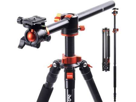 K&F Concept T254A4+BH-28L állvány + monopod, elforgatható középoszloppal, fekete-narancssárga