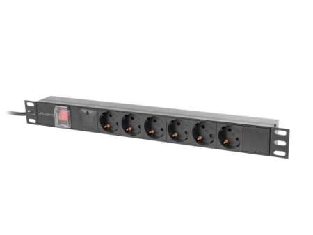 Lanberg 19" PDU/elosztósor 1U 16A 2m 6x Schuko aljzat Black